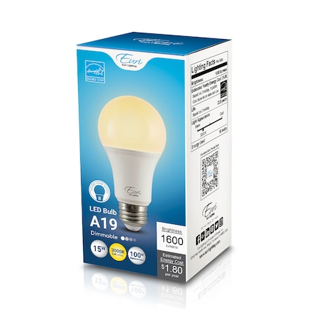 Euri Lighting LED A19 100W Dim ES EA19-15W2000e